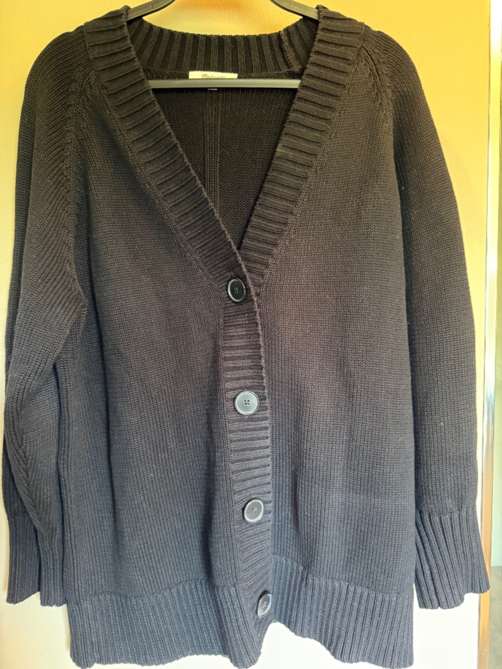 Madewell Chunky Knit Button-Front 100% Cotton Cardigan, Black, Size M